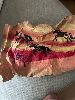 Handcrafted Mixed Media Horse Art - Pink, Red, Yellow Stripes